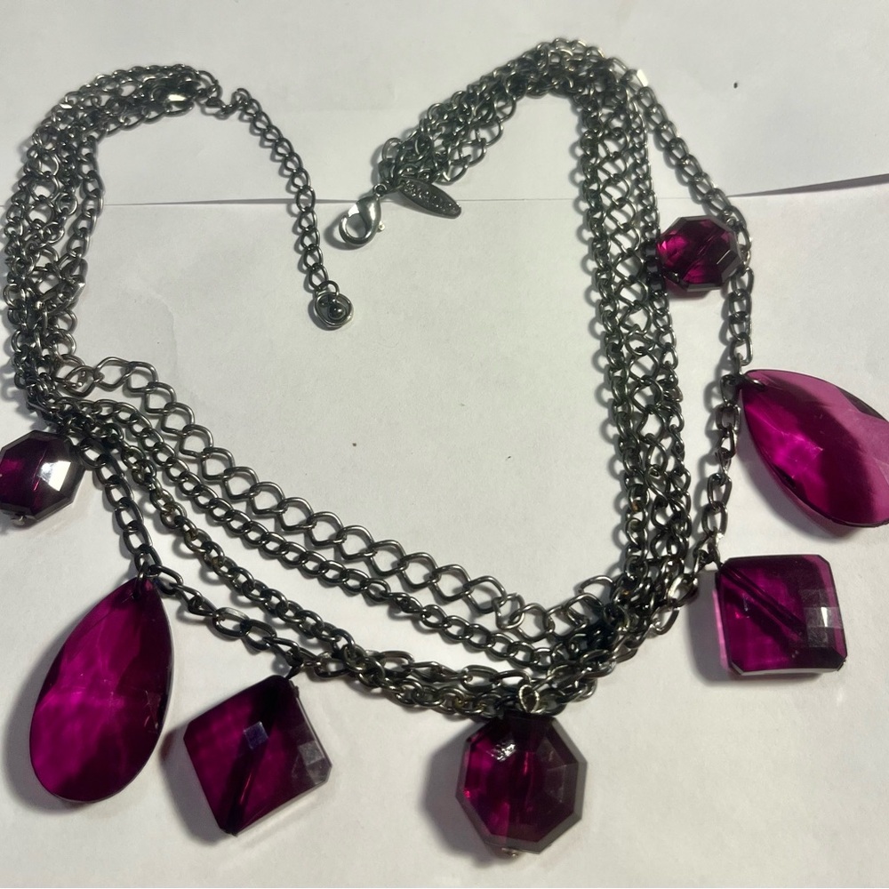Avenue Necklace with Deep Purple Gems 17” length beautiful